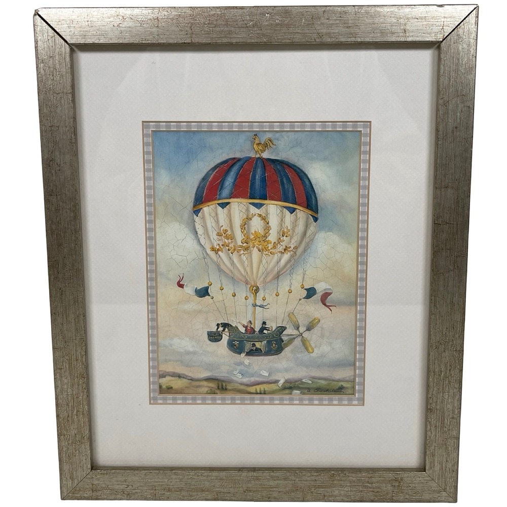 Alexandra Churchill The Mail Drop Framed Art Hot Air Balloon Rooster‎ Print